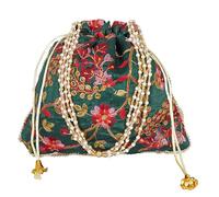 Radhykrishnafashions Indian Women 1 PC Wedding Potli Bag For Women Ethnic Designer Embroidery Work Batwa Pearls Handle With Intricate (Green-1)
