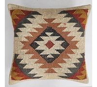 Radhykrishnafashions Indian Wool Jute Cushion Cover Handwoven Kilim Rug Pillow Case 18x18 Inches Vintage Boho Home Decor Pillow Sham Decorative Oriental Throw Pillows for Sofa (Black White)
