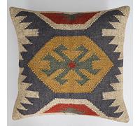 Radhykrishnafashions Indian Wool Jute Cushion Cover Handwoven Kilim Rug Pillow Case 18x18 Inches Vintage Boho Home Decor Pillow Sham Decorative Oriental Throw Pillows for Sofa (Blackk White)
