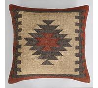 Radhykrishnafashions Indian Wool Jute Cushion Cover Handwoven Kilim Rug Pillow Case 18x18 Inches Vintage Boho Home Decor Pillow Sham Decorative Oriental Throw Pillows for Sofa (White Red)