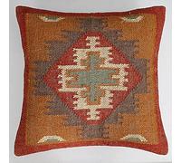 Radhykrishnafashions Indian Wool Jute Cushion Cover Handwoven Kilim Rug Pillow Case 18x18 Inches Vintage Boho Home Decor Pillow Sham Decorative Oriental Throw Pillows for Sofa (Brown Mix.)