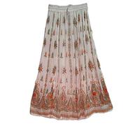 Radhykrishnafashions Indian Yoga Women's Sequined Crinkle Broomstick Gypsy Long Skirt, Wedding Dress. (White)