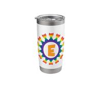 Radial Rainbow Cat Monogram E Design Stainless Steel Insulated Tumbler