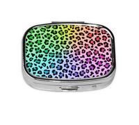 Radial Rainbow Multicolor Leopard Pattern,Meta Pill Box 2 Compartment Medicine Case,Portable Organizer