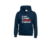 RADIANCE Inspired Eat Sleep Rob-lox Repeat Slogan Unisex Printed Hooded Sweatshirt Navy