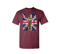 RADIANCE London England Souvenir T-Shirt - UK Flag with Big Ben Tower Great Gift for Visit London Unisex T-Shirt Burgundy