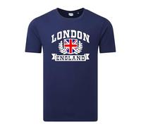RADIANCE London England T-Shirt - UK British Flag Graphic Tee - Classic Tourist Souvenir Shirt - Unisex Casual Short Sleeve Top Navy