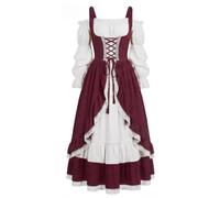 RadianceBiz Retro Gothic Dress with Lace-up Bodice, Burgundy, 2XL