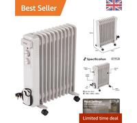 Electrical 2500W 11 Fin Portable Oil Filled Radiator - White
