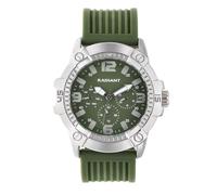 Radiant - Analog Quartz Watch for Men, 44 mm Round Case Silver/Grey, Green Dial, Green Silicone Strap with Buckle, Battery Included, Water Resistant 5 ATM