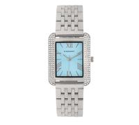 Radiant - Analogue Watch for Women, 27 mm Rect n-s Silver/Grey Case, Blue Dial, Silver/Grey Steel Bracelet with Deployant Clasp, Battery Included, Water Resistant 3 ATM