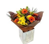 Radiant Bouquet Of Yellow Roses and Orange Gerberas in Gift Bag, Fresh Flowers, Arrangement for Birthdays, Anniversaries, Thank-You, Get-Well, House-warming or Parties and any Occasion,