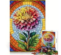 Radiant Dahlia Flower Art in Stained Glass 1000 Piece Jigsaw Puzzles for Adults Teenagers Solid Logic Toy Quiet Fun Precision Cut Santa Wish Pick (38x26cm)