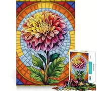 Radiant Dahlia Flower Art in Stained Glass Jigsaw Puzzles for Adults1000 Pieces Memory Boost Together Fun Image Assembly Art Collectible (38x52cm)
