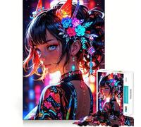 Radiant Elegance︰ Neon Floral Muse 1000 Piece Jigsaw Puzzles for Adults Teenagers Solid Logic Toy Quiet Fun Precision Cut Santa Wish Pick (50x75cm)