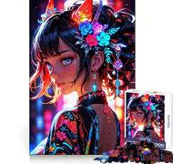 Radiant Elegance︰ Neon Floral Muse Jigsaw Puzzle for Adults 1000 Pieces Mind Puzzle Calm Pastime Image Assembly Lovely Present (38x26cm)