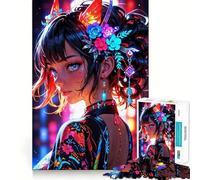 Radiant Elegance︰ Neon Floral Muse Jigsaw Puzzle for Adults 1000 Pieces Mind Puzzle Calm Pastime Image Assembly Lovely Present (38x26cm)