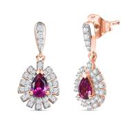Radiant Ember Garnet & White Zircon Dangle Earrings for Women in 18K Rose Gold Vermeil Over Sterling Silver - 1.51 Ct - Teardrop Vintage-Inspired Drop Earrings with Push Back