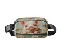 Radiant Explosion Of Color Artwork Cute Crossbody Bag Waist Packs for Men Women Water Resistant Running Belt Waist Pack, sweet Pet Pig Retro bathtu, One Size