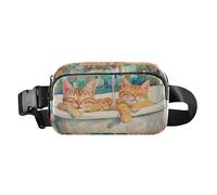 Radiant Explosion Of Color Artwork Cute Crossbody Bag Waist Packs for Men Women Water Resistant Running Belt Waist Pack, sweet Ocicat cats Retro bathtub, One Size