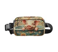 Radiant Explosion Of Color Artwork Cute Crossbody Bag Waist Packs for Men Women Water Resistant Running Belt Waist Pack, sweet Pet Pig Retro bathtub, One Size