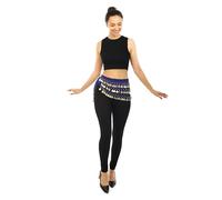 RADIANT FASHION WORLD Women's Chiffon Belly Dance Hip Scarf Waistband Belt Skirt with 128 Ringy Gold Coins Royal Blue