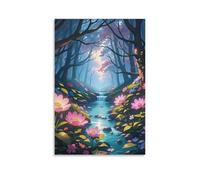 Radiant Flowers And Stream Forest Wall Art, 20x30inch(50x75cm) Vertical Canvas Wall Art Prints, Modern Home Hanging Decor for Living Room, Bedroom, Office, Framed/Unframed, Unframe-style