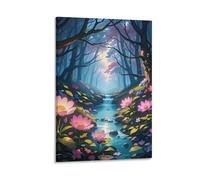 Radiant Flowers And Stream Forest Wall Art, 20x30inch(50x75cm) Vertical Canvas Wall Art Prints, Modern Home Hanging Decor for Living Room, Bedroom, Office, Framed/Unframed, Frame-style