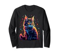 Radiant Glow Cat Design Long Sleeve T-Shirt