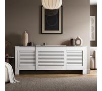 Radiant Living Radiator Cover Horizontal Slat Design, Modern White MDF Radiator Cabinet for Living Room & Bedroom, Adjustable