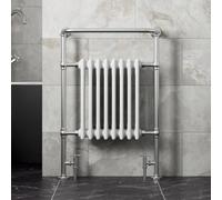 Radiant Living Traditional Bathroom Heated Towel Rail Column Radiator White & Chrome Slim Compact Victorian Style Central Heating Radiator Towel Warmer 952 x 659mm