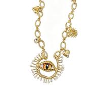 Radiant Pendant Necklace Bold Link Jewelry with Eye Center Charm Accents for Parties Dates Weekend Dressing Looks Retro Pendant Accessory Neckline Accent Outfit Charm Jewelry Party Look Date Night