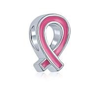 Radiant Pink Ribbon Enamel Hope Breast Cancer Survivor Charm Bead - Authentic .925 Sterling Silver - Compatible with European Bracelets - Inspirational Jewelry for Women
