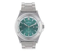 Radiant - Quartz Analog Watch for Men, 42 mm Round Case Silver/Grey, Green Dial, Silver/Grey Steel Bracelet with Deployant Clasp, Battery Included, Water Resistant 5 ATM