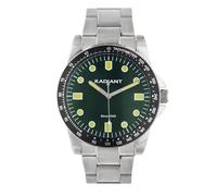 Radiant - Quartz Analog Watch for Men, 43 mm Round Case Black, Green Dial, Silver/Grey Steel Bracelet with Deployant Clasp, Battery Included, Water Resistant 5 ATM