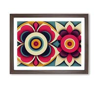 Radiant Retro Flowers Abstract Framed Print | A2 Walnut Framed Wall Art | Ready to Hang | Retro Floral Picture | Living Room Bedroom Lounge Office
