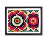 Radiant Retro Flowers Abstract H1022 Framed Print for Living Room Bedroom Home Office Décor, Wall Art Picture Ready to Hang, Black A4 Frame (34 x 25 cm)