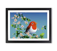 Radiant Robin Bird Framed Print | A3 Black Framed Wall Art | Ready to Hang | Modern Animal Picture | Living Room Bedroom Lounge Office