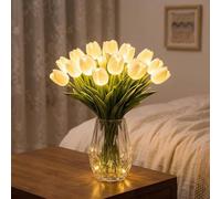 Radiant Romantic Tulip Light,15 PCS Twinkling Tree Tulips Led Night Light,PU Artificial Bouquet Bedside Lamp,for Bedroom Aesthetic Decor & Gift (White)