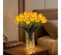Radiant Romantic Tulip Light,15 PCS Twinkling Tree Tulips Led Night Light,PU Artificial Bouquet Bedside Lamp,for Bedroom Aesthetic Decor & Gift (Yellow)