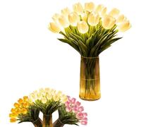 Radiant Romantic Tulip Light, 15 PCS Twinkling Tree Tulips Led Night Light that Never Fade, Artificial Bouquet Tulips Flower Shaped Ambient Night Lamp Bedroom Decorate Holiday Decor & Gifts (White)