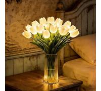 Radiant Romantic Tulip Light, 5-Pack Twinkling Tree Tulips Lamp, LED Lighted Artificial Flowers Tulips Lamp, Twinkling Led Tulips that Never Fade, Ambient Night Light for Home Decor (White, No Vase)