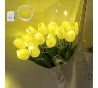 Radiant Romantic Tulip Light, Holding Twinkling Tree Tulips with Ribbon, Radiant Romantic Tulip Light Twinkling Tree, Battery Operated Ambient Night Lamp for Bedroom Table Wedding Decor (White,15pcs)