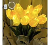 Radiant Romantic Tulip Light, Holding Twinkling Tree Tulips with Ribbon, Radiant Romantic Tulip Light Twinkling Tree, Battery Operated Ambient Night Lamp for Bedroom Table Wedding Decor (Pink,10pcs)