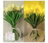 Radiant Romantic Tulip Light, Twinkling Tree Tulips, Artificial Tulip Flowers LED Lights with Ribbon, Holding Flower Shaped Ambient Night Lamp for Bedroom Bedside Decor (Beige, 20 pcs)