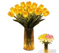 Radiant Romantic Tulip Light with a Vase, 15PCS Twinkling LED Tulips that Never Fade, Artificial Flower Night Lamp for Bedroom Bedside (Yellow)
