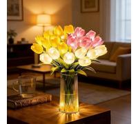 Radiant Romantic Tulip Lights, 15Pack Warm & Soft Lighting, Twinkling Tulips Tree Led Night Light, 3D Realistic Modeling, Twinkling LED Tulips that Never Fade,Bedroom Bedside Decor & Gift