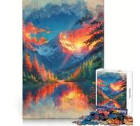 Radiant Serenity︰ Sunset Over The Alpine Mirror Jigsaw Puzzles 1000 Pieces for Teenagers Logic Game Warm Time Precise Cut Art Collection Piece (38x52cm)