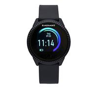 Radiant Smart Watch Fifth Avenue Collection. Black Watch with Ribbed Bezel and Black Silicone Strap. IP68. 42 mm. Reference RAS20301., Black/White, strip