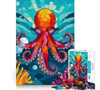 Radiant Stained Glass Octopus in Deep Blue Sea 1000 Pieces Jigsaw Puzzles for Adults Mental Logic Toy Serene Time Firm Cut (50x75cm)